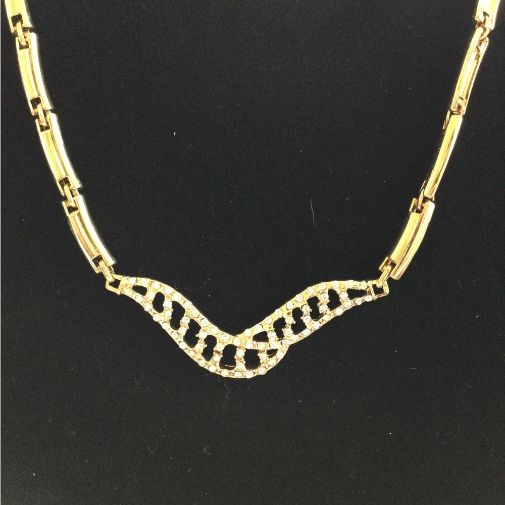 Elegant Gold tone necklace with rhinestones Women's Necklace